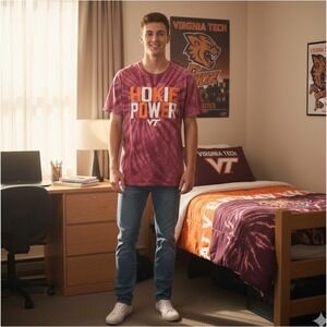 Virginia Tech‎ VT Hokies Tee Shirt Gildan Hokie Power Maroon Tie Dye Mens Large